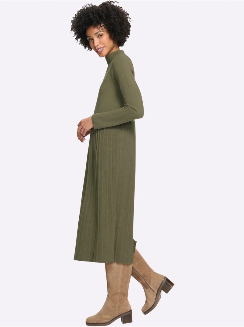 Robe en tricot 50% viscose - taille standard - helline Kaki - Kiabi