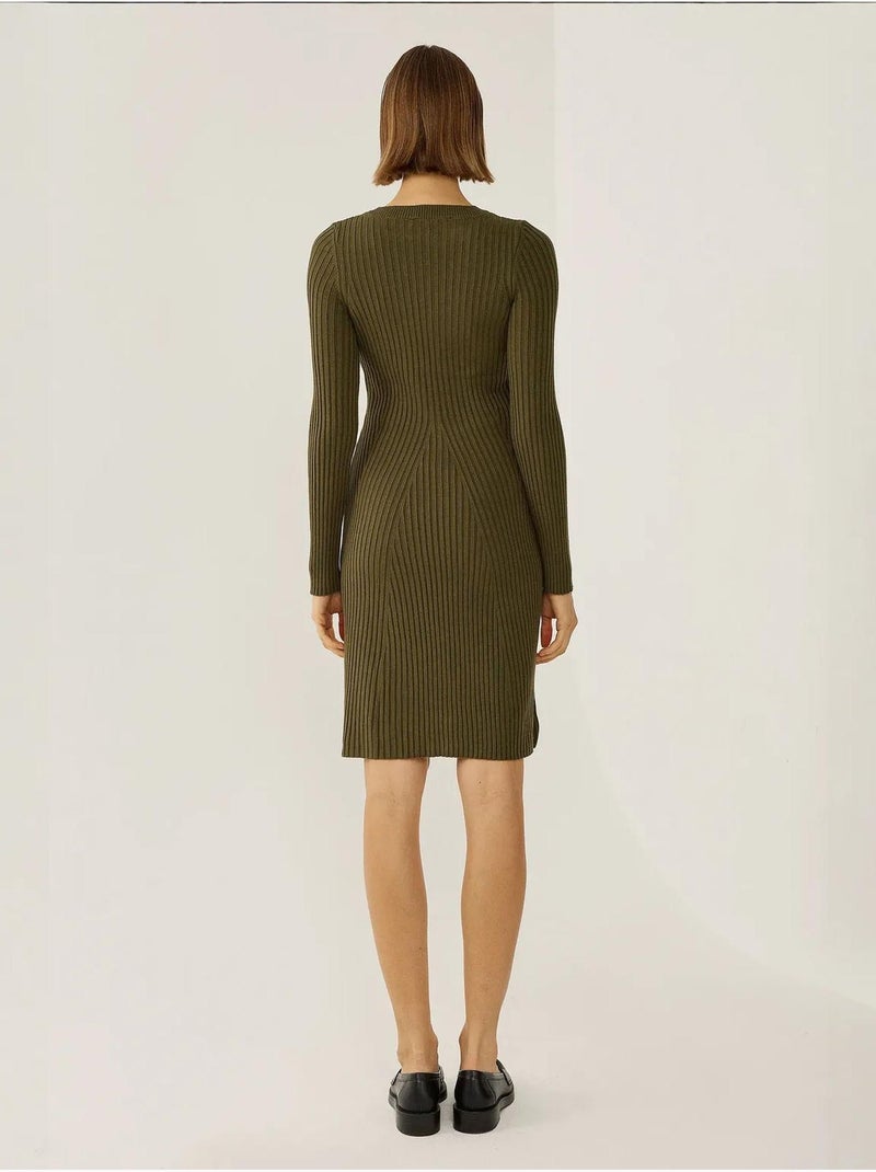 Robe en tricot à col rond Kaki - Kiabi