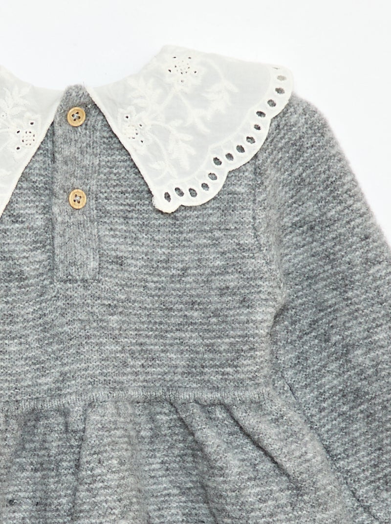 Robe en tricot avec col claudine Gris - Kiabi