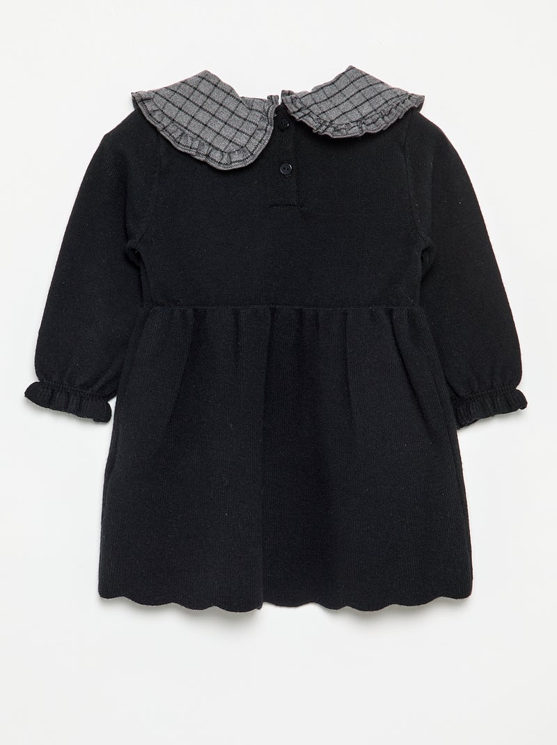 Robe en tricot avec col claudine Noir - Kiabi
