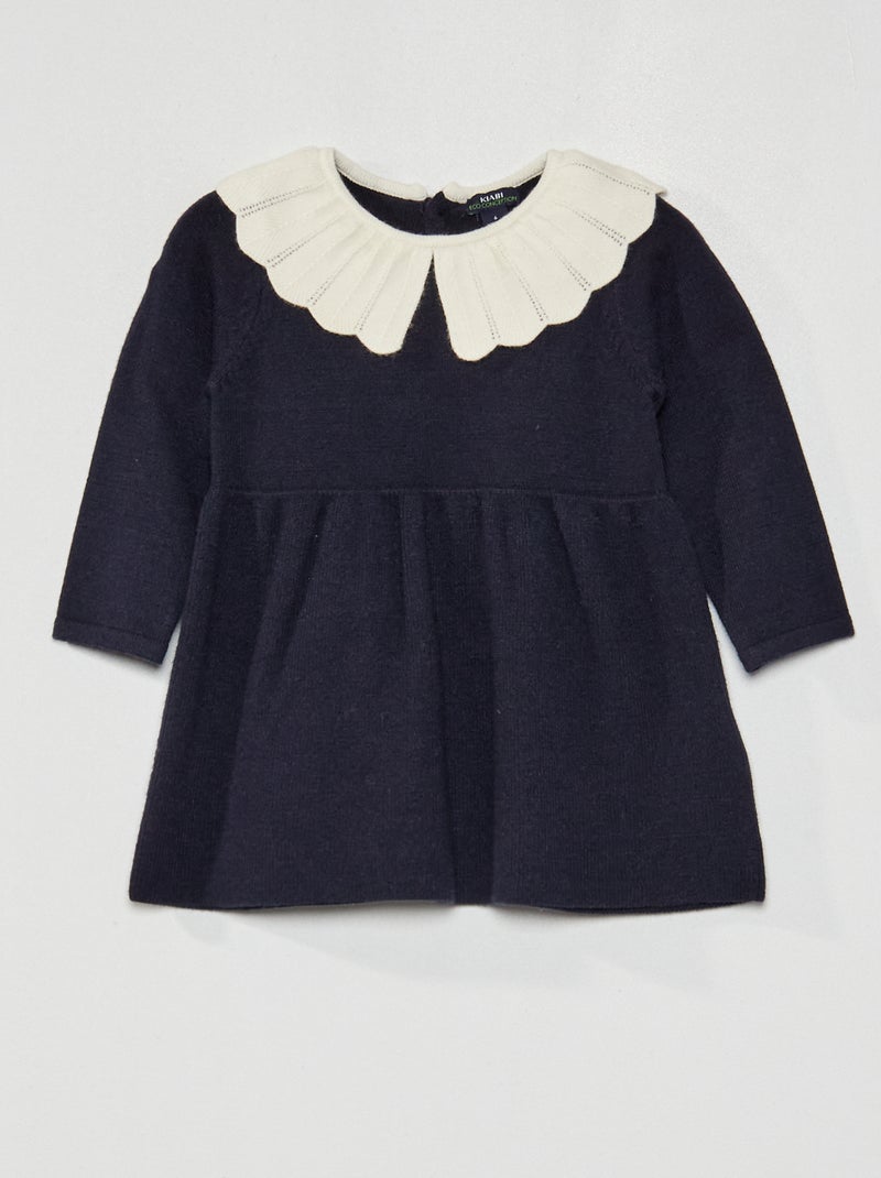 Robe en tricot col claudine Bleu marine - Kiabi