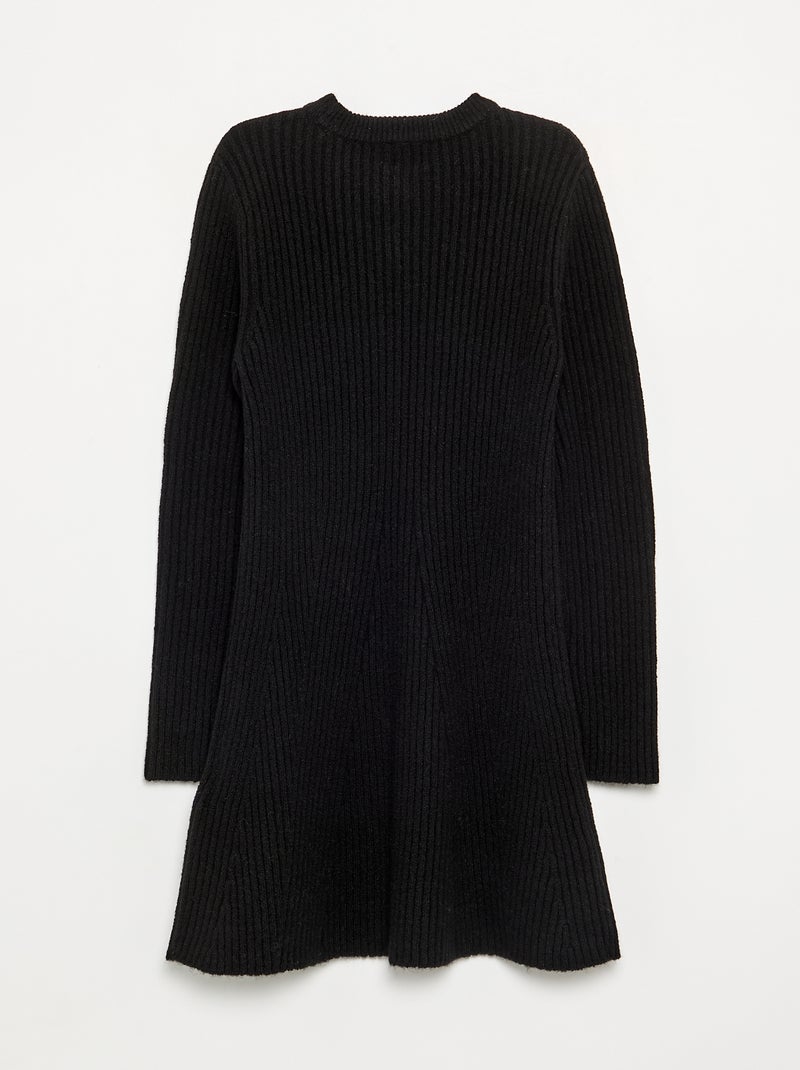 Robe en tricot côtelé à manches longues Noir - Kiabi