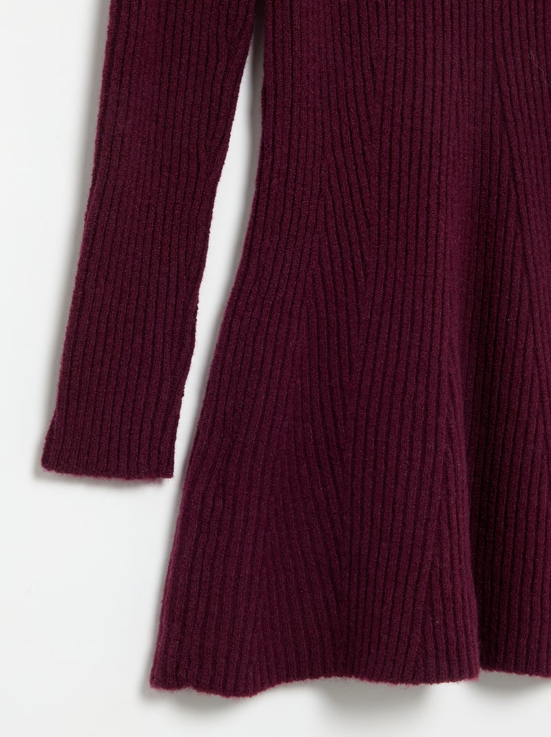 Robe en tricot côtelé à manches longues Violet - Kiabi