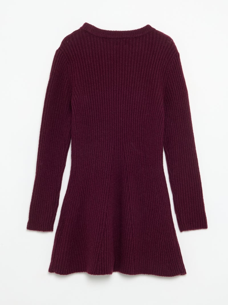 Robe en tricot côtelé à manches longues Violet - Kiabi