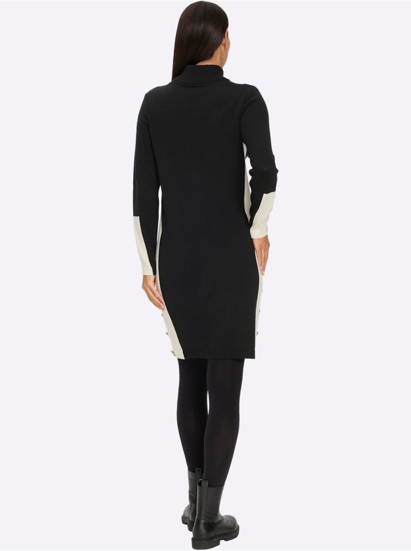 Robe En Tricot Détails Contrastés - Taille Standard - Helline Noir - Kiabi