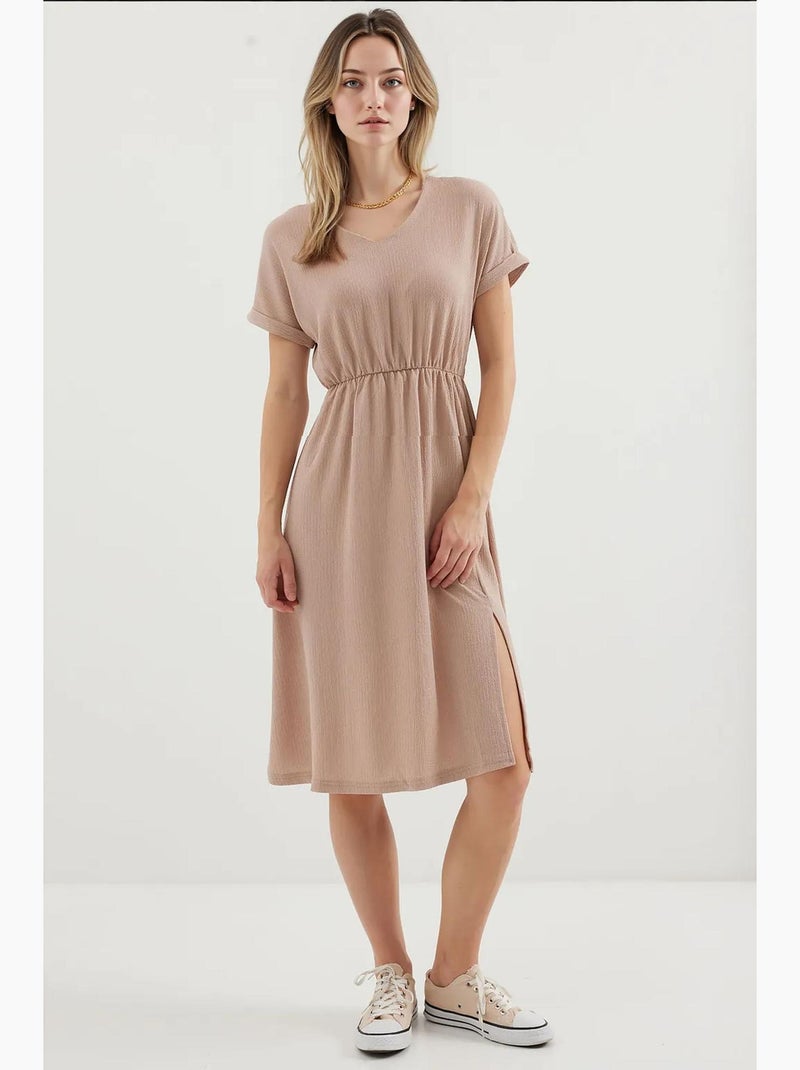 Robe en tricot fendue à col en v bdart Beige clair - Kiabi