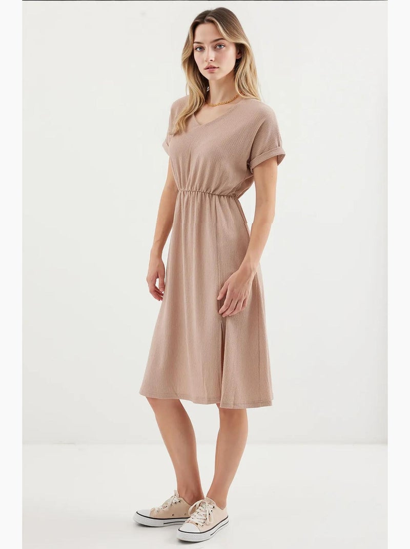 Robe en tricot fendue à col en v bdart Beige clair - Kiabi