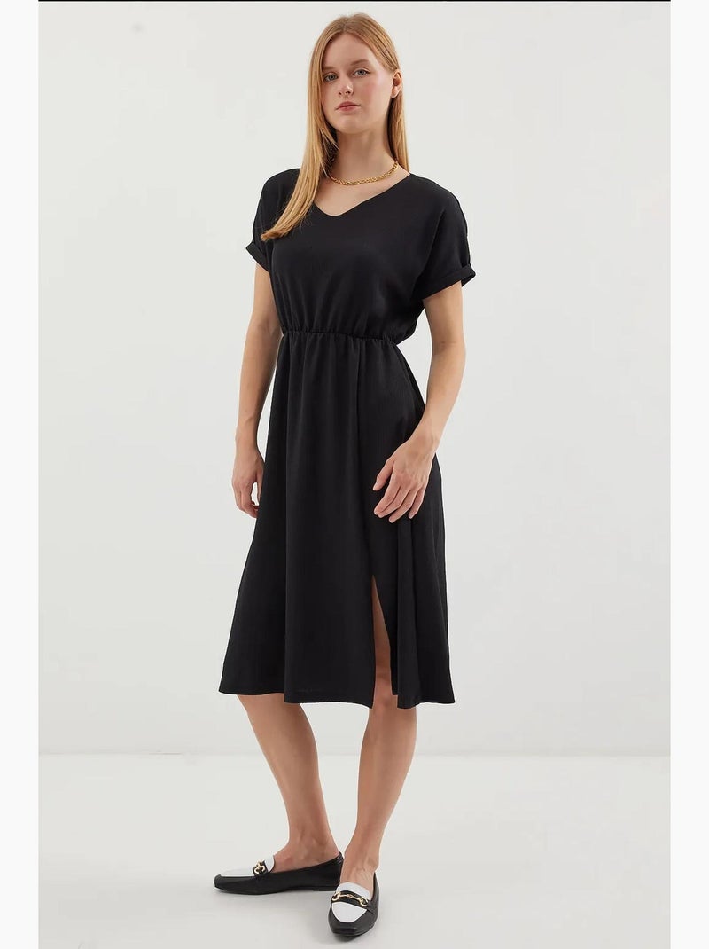 Robe en tricot fendue à col en v bdart Noir - Kiabi