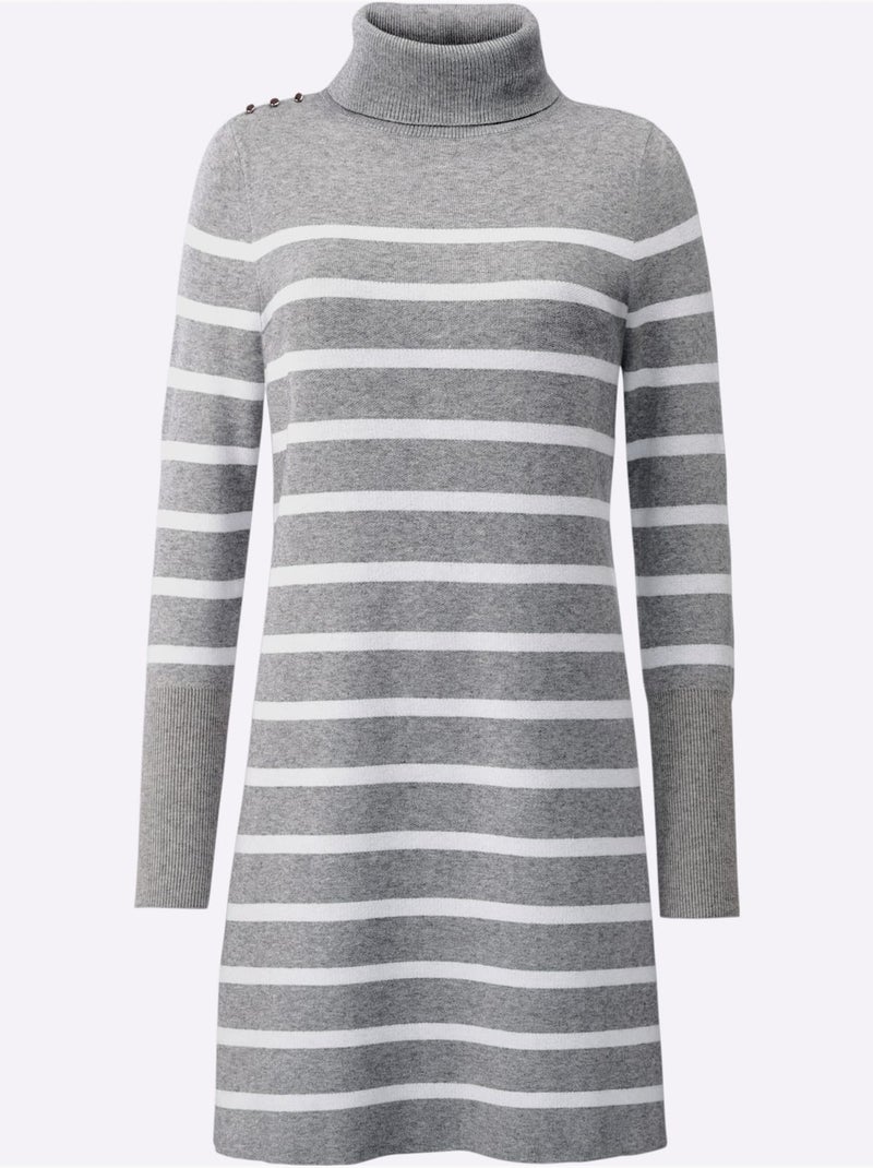 Robe en tricot jolies rayures - taille standard - helline Gris Ecru - Kiabi