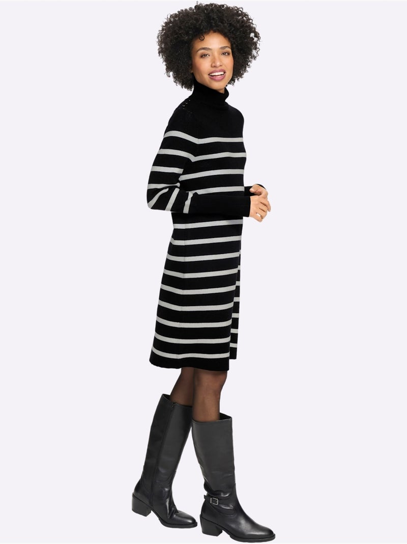 Robe en tricot jolies rayures - taille standard - helline Noir Ecru - Kiabi