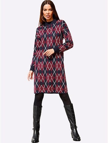 Robe en tricot motif à losanges affinant - taille standard - helline