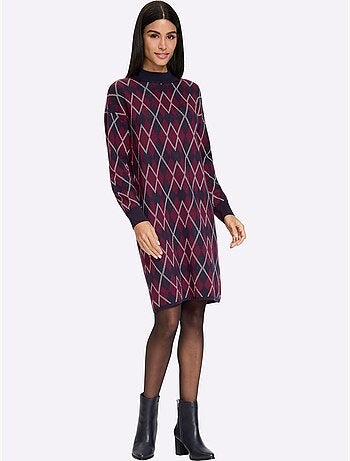 Robe en tricot motif à losanges affinant - taille standard - helline