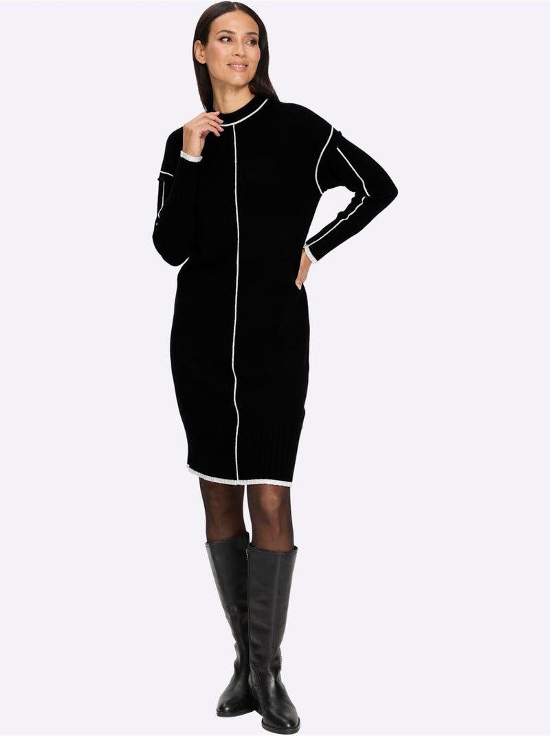 Robe en tricot passepoils contrastés tendance - taille standard - helline Noir - Kiabi