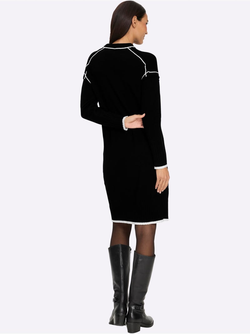 Robe en tricot passepoils contrastés tendance - taille standard - helline Noir - Kiabi