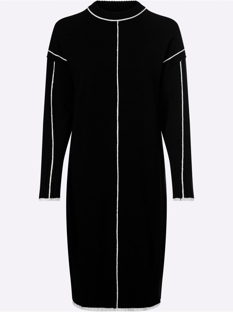 Robe en tricot passepoils contrastés tendance - taille standard - helline Noir - Kiabi