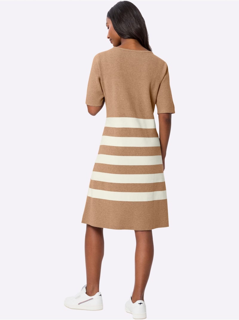 Robe En Tricot Robe En Jersey - Taille Standard - Helline Blanc Marron - Kiabi