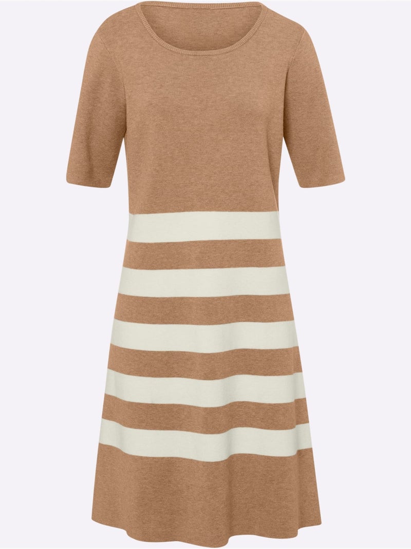Robe En Tricot Robe En Jersey - Taille Standard - Helline Blanc Marron - Kiabi