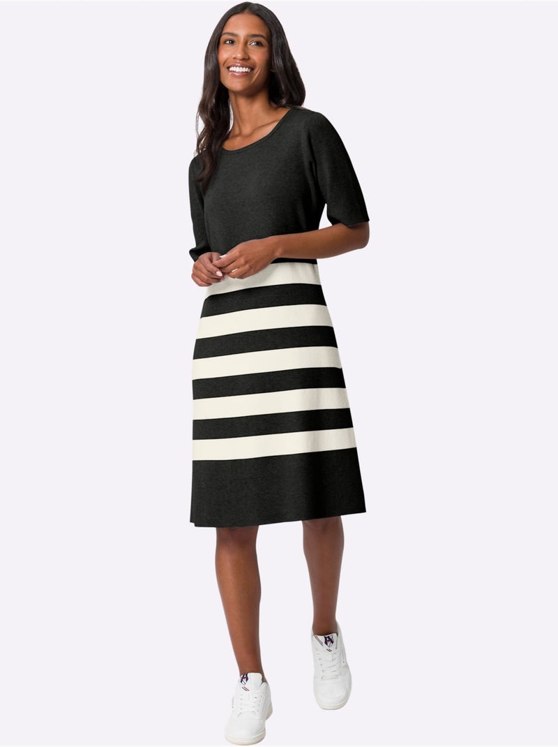 Robe En Tricot Robe En Jersey - Taille Standard - helline Noir Ecru - Kiabi