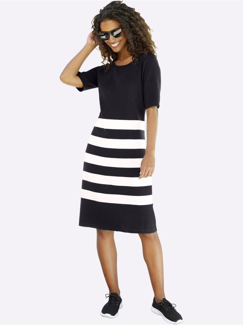 Robe En Tricot Robe En Jersey - Taille Standard - helline Noir Ecru - Kiabi