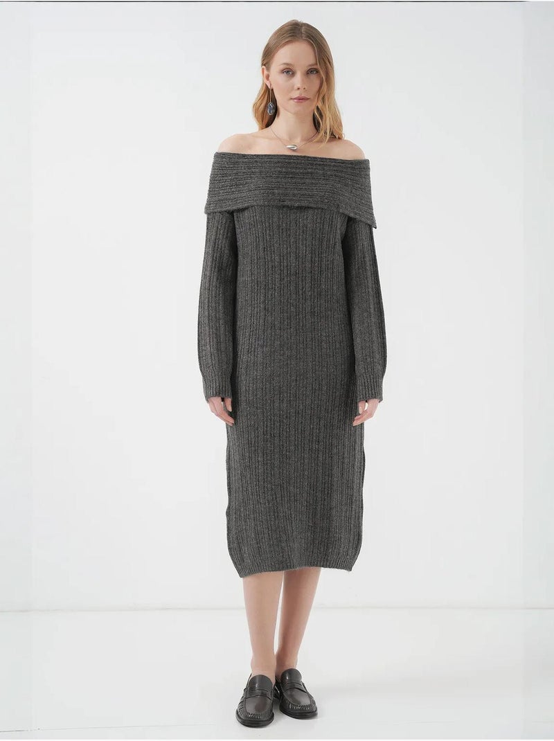 Robe en tricot surdimensionnée à épaules dénudées bdart Gris Noir - Kiabi
