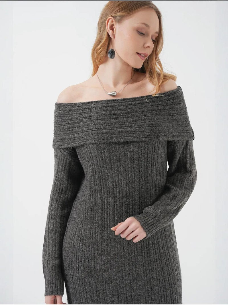 Robe en tricot surdimensionnée à épaules dénudées bdart Gris Noir - Kiabi
