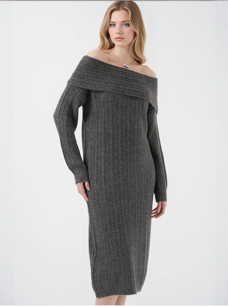 Robe en tricot surdimensionnée à épaules dénudées bdart Gris Noir - Kiabi