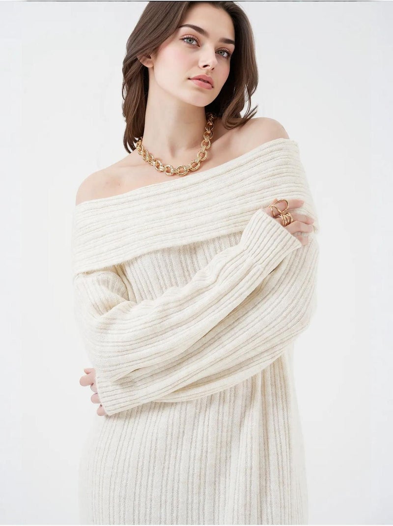 Robe en tricot surdimensionnée à épaules dénudées bdart Ivoire - Kiabi