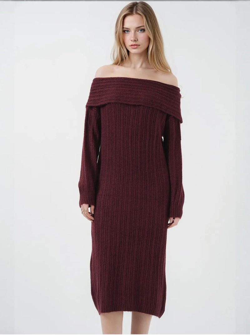 Robe en tricot surdimensionnée à épaules dénudées bdart Rouge bordeaux - Kiabi