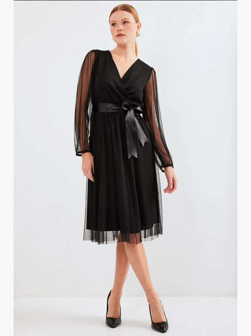 Robe en tulle à col cache-cœur bdart Noir - Kiabi