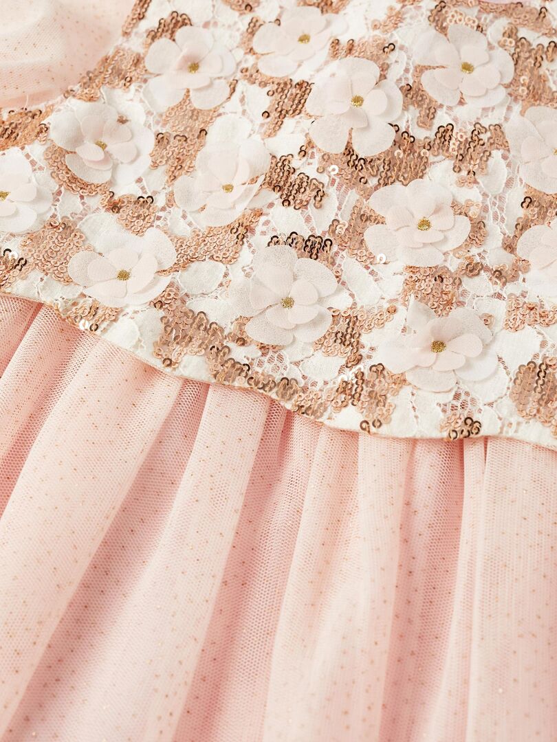 Robe Tutu 1er Anniversaire Bébé Fille - Manches Courtes, Tulle, Broderie Florale, Bandeau Inclus - Taille 9-18 Mois
