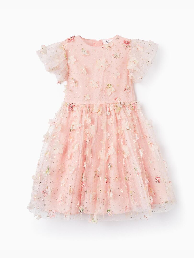 Robe de cérémonie – robe courte pour fille – tulle papillon rose – 18 mois à 10 ans