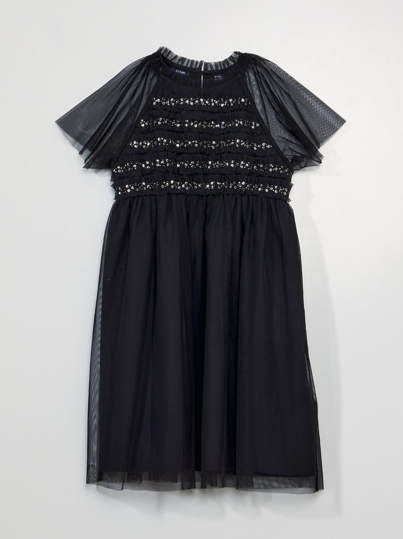 Robe PROMOD à Volants Tulle Et Sequins Gris - Taille 38 - Occasion Très Bon État