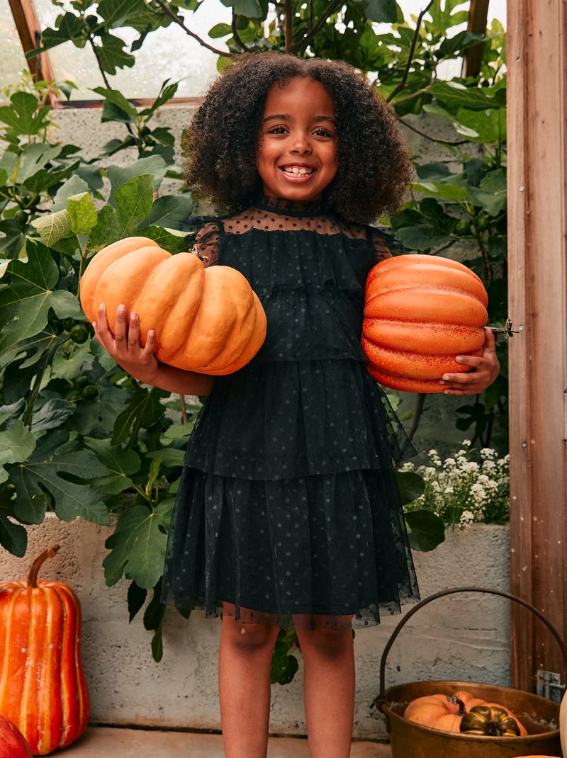 Robe en tulle avec volants et motif à pois 'Halloween' Noir - Kiabi