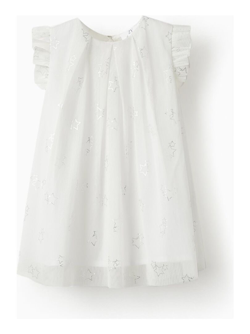 Robe en tulle et coton pour bebe fille Special Days Stars manches courtes CEREMONIE Blanc Kiabi nu