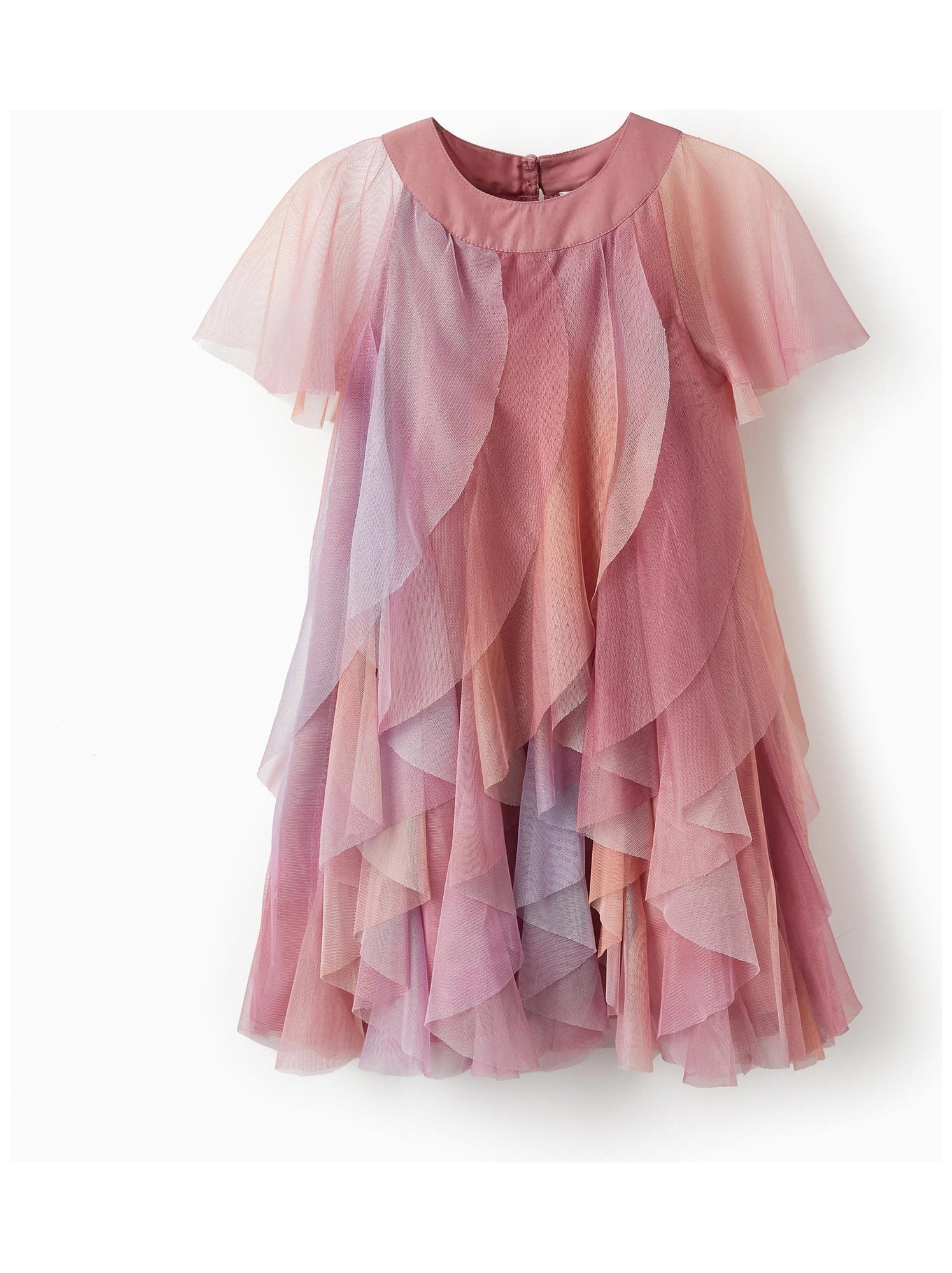Robe De Fille En Tulle Brodée Fleurs - Manches Courtes - Pour Mariage, Anniversaire, Communion - Taille 5 à 11 Ans - Fermeture éclair Dos - 3
