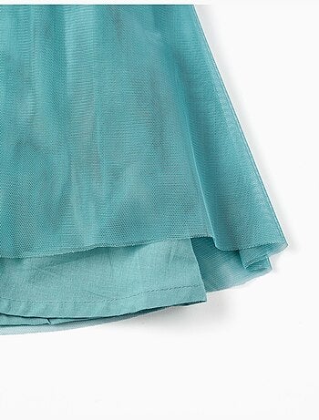 Robe en tulle sans manches à volants et fleurs