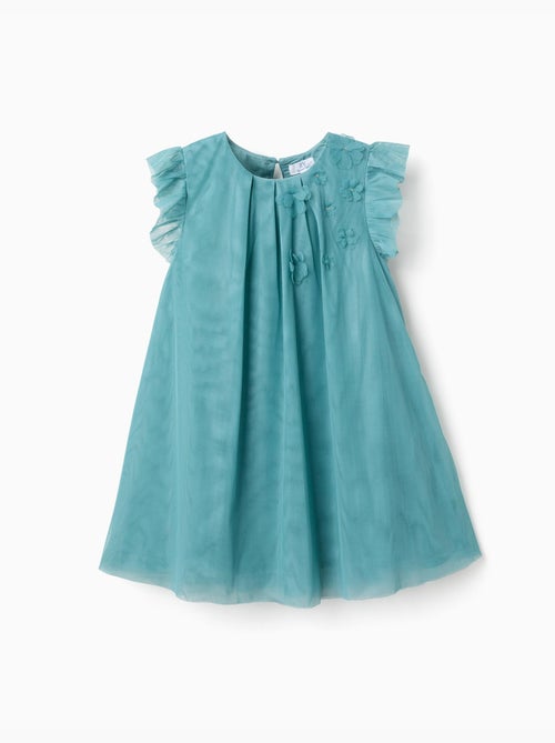 Robe en tulle sans manches à volants et fleurs - Kiabi