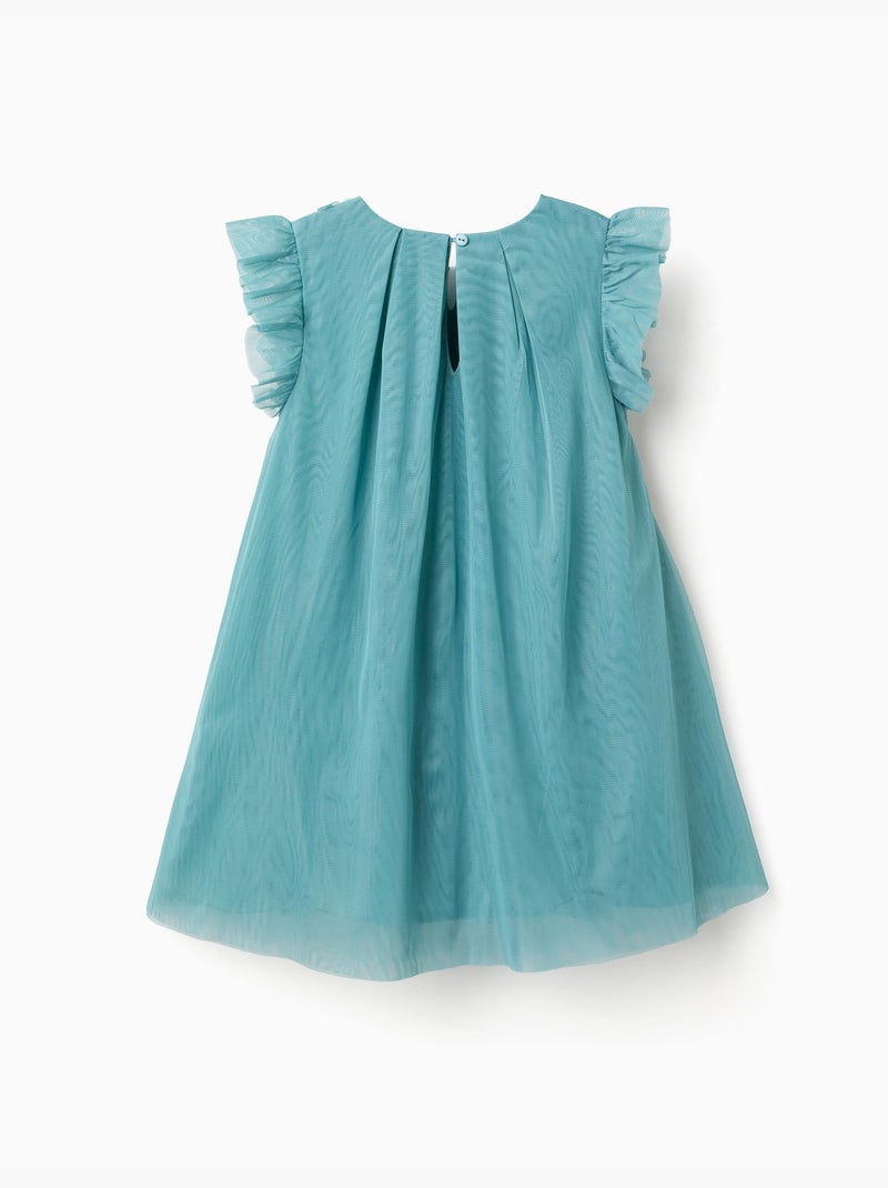 Robe en tulle sans manches à volants et fleurs Bleu clair - Kiabi