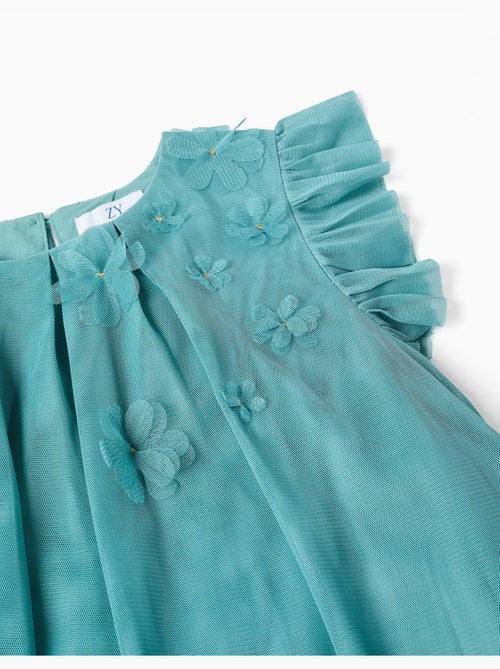 Robe en tulle sans manches à volants et fleurs - Kiabi