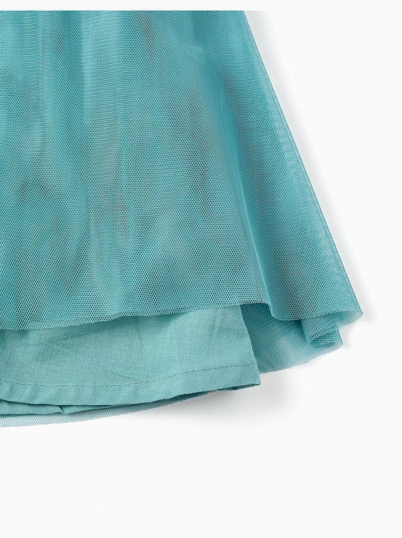 Robe en tulle sans manches à volants et fleurs Bleu clair - Kiabi