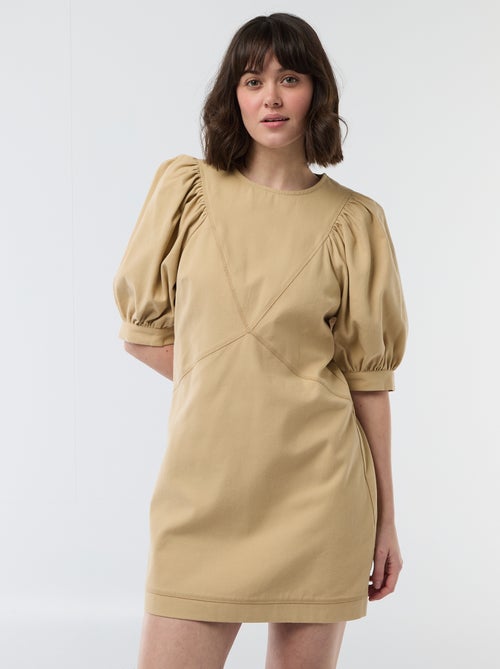 Robe en twill à manches bouffantes - Kiabi