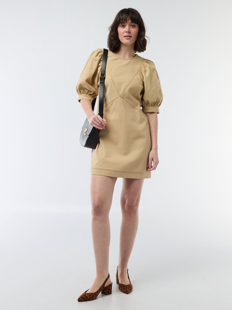 Robe en twill à manches bouffantes Beige - Kiabi