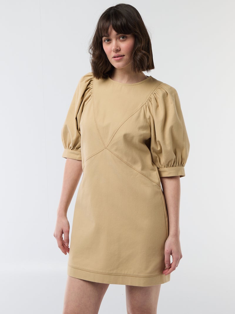 Robe en twill à manches bouffantes Beige - Kiabi
