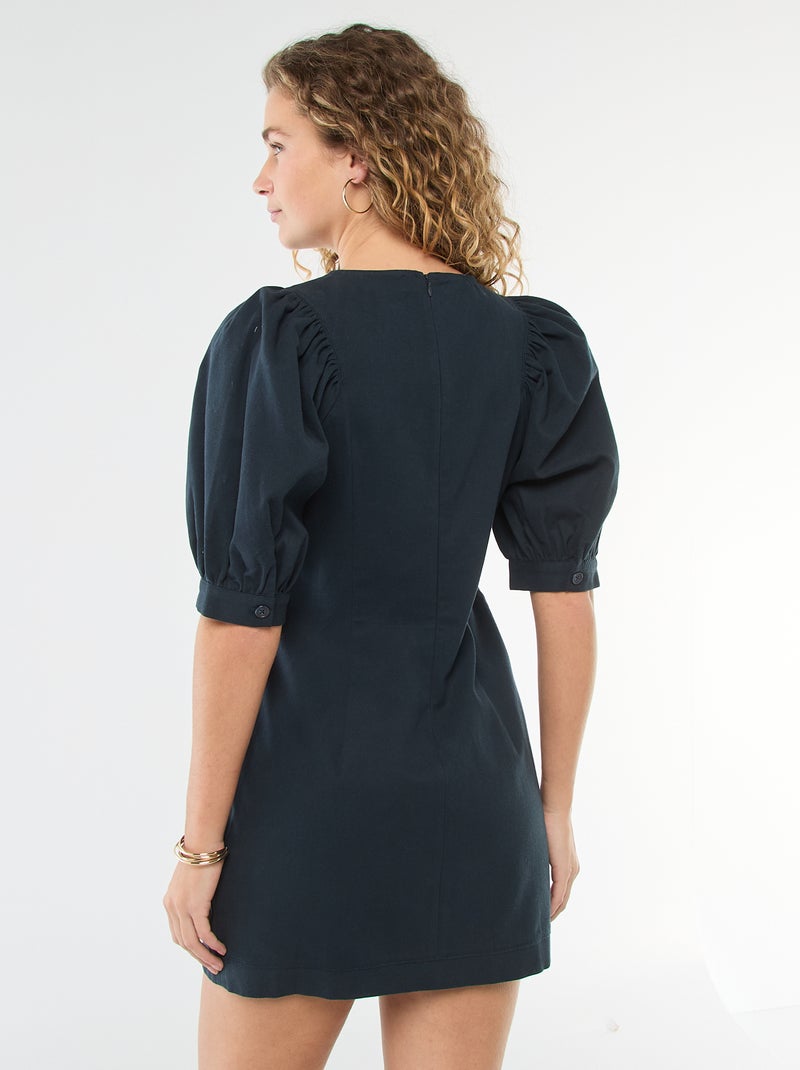 Robe en twill à manches bouffantes Bleu - Kiabi