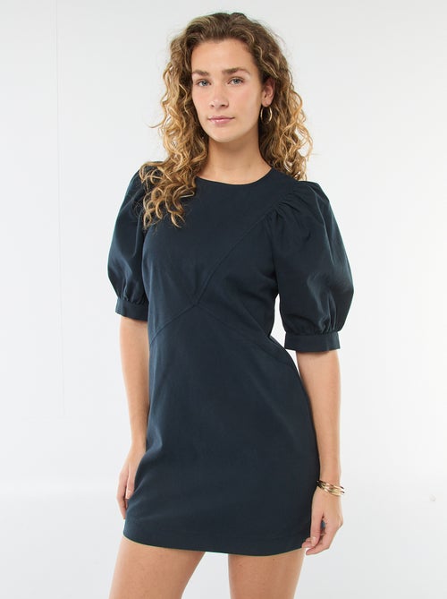 Robe en twill à manches bouffantes - Kiabi