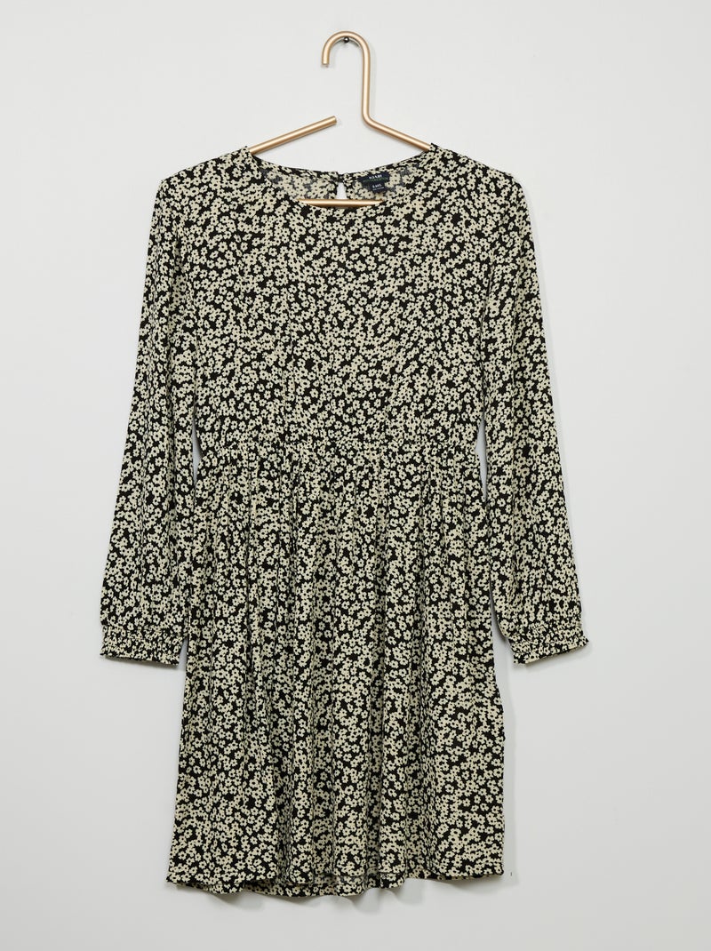 Robe en twill imprimé 'fleurs' Noir/Blanc - Kiabi