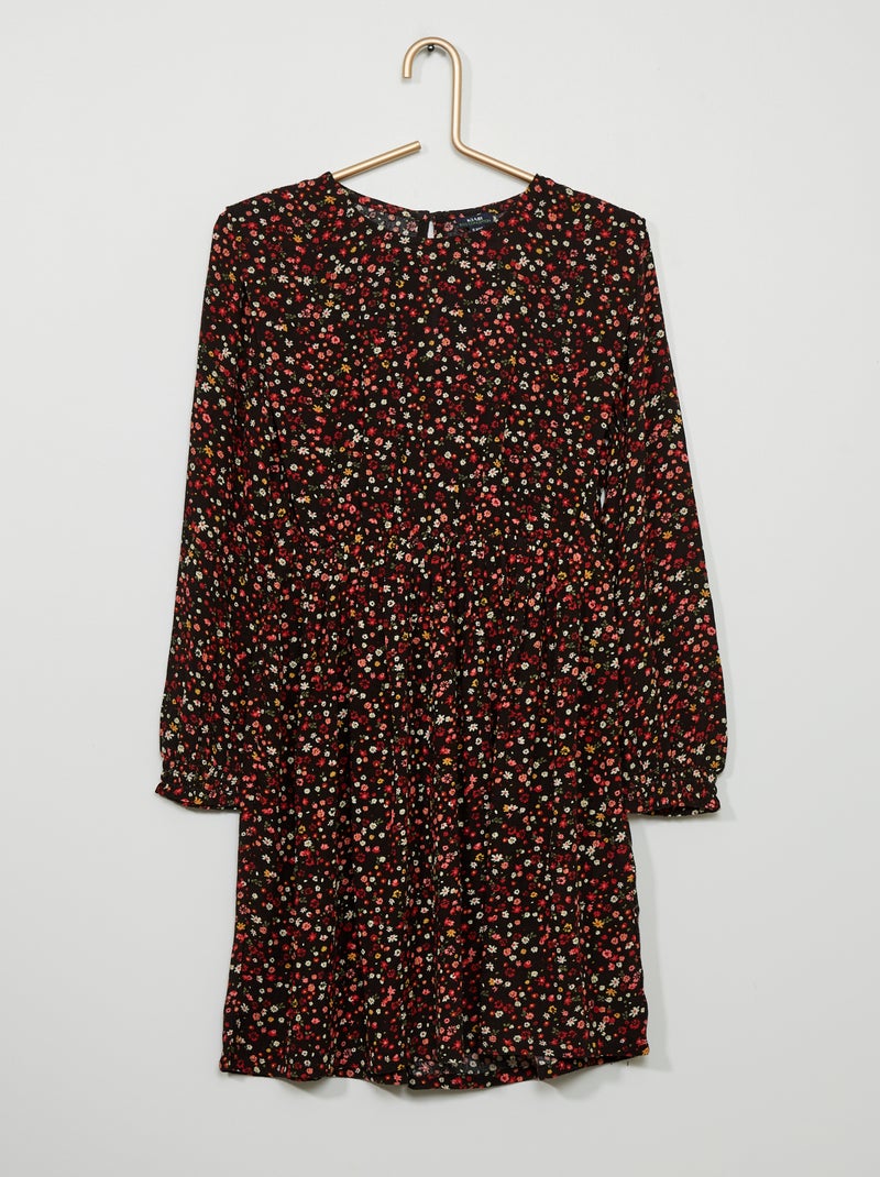 Robe en twill imprimé 'fleurs' Noir/Rouge - Kiabi