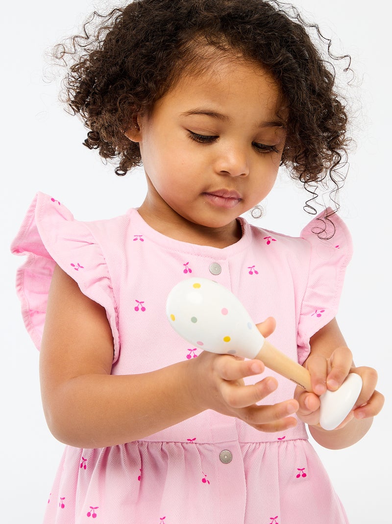 Robe en twill rayée à manches courtes Rose - Kiabi