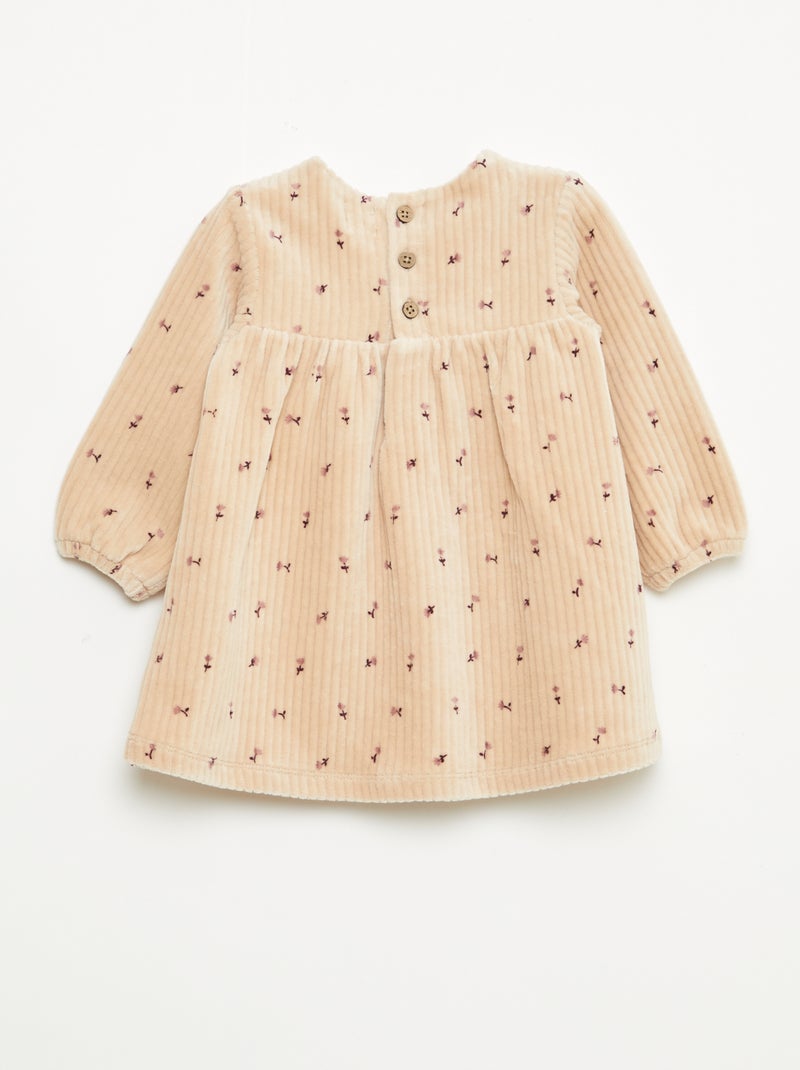 Robe en velours à manches longues avec motif Beige - Kiabi