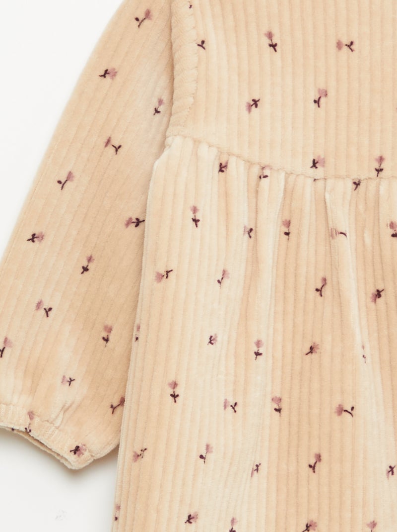 Robe en velours à manches longues avec motif Beige - Kiabi